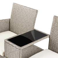 Divano Panca da Giardino Crema in Polyrattan Panchina Divanetto con Ripiano Vetro