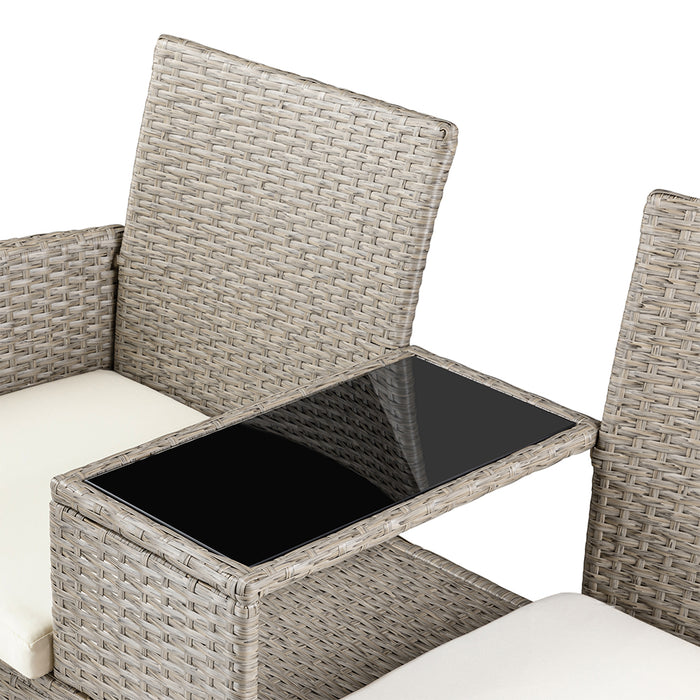 Divano Panca da Giardino Crema in Polyrattan Panchina Divanetto con Ripiano Vetro