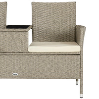 Divano Panca da Giardino Crema in Polyrattan Panchina Divanetto con Ripiano Vetro