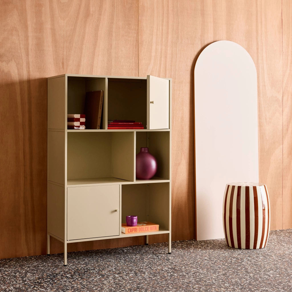 Credenza industriale in metallo con 6 scomparti, crema