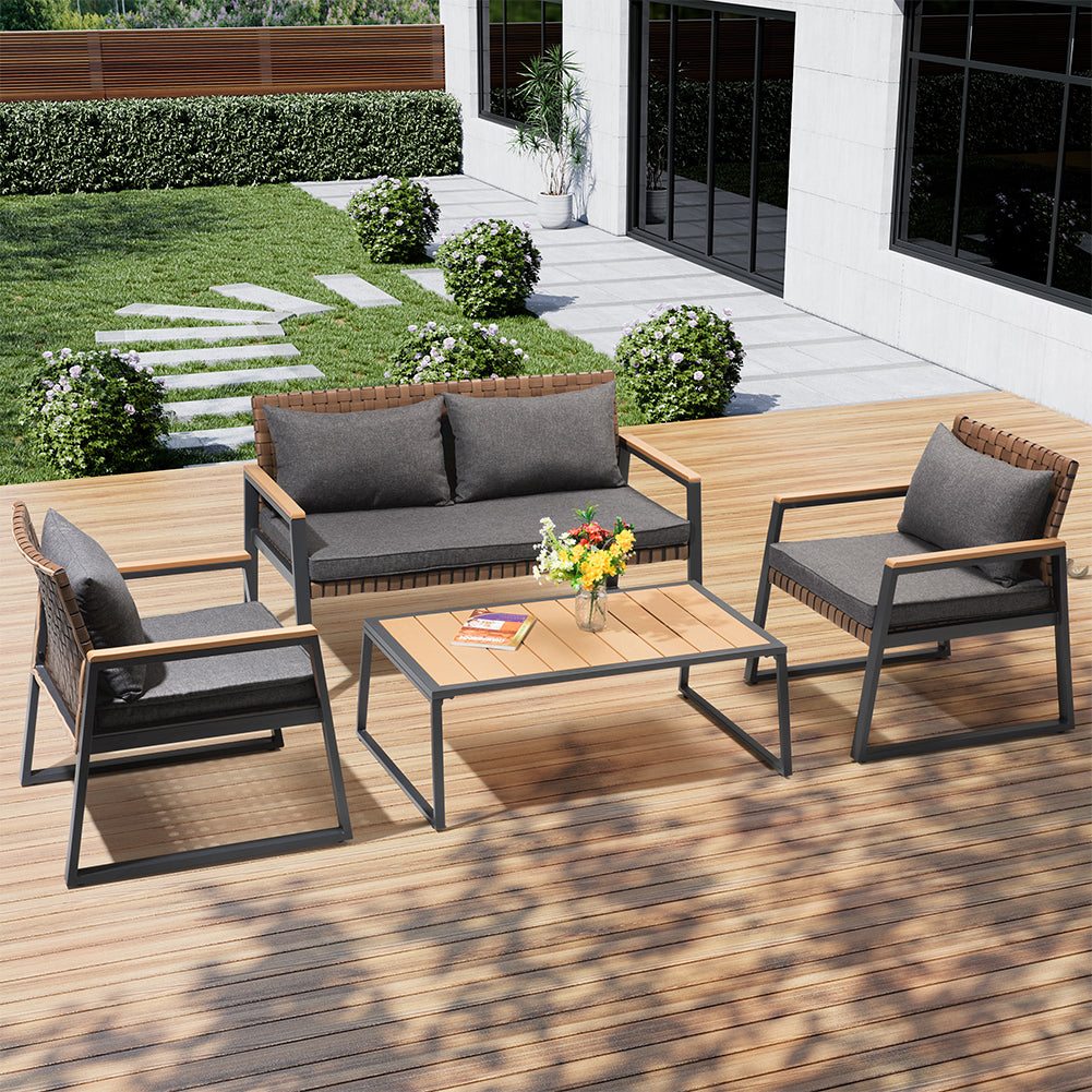 Set Salotto da Giardino Salottino Poltrone e Tavolo da Esterno e Cuscini Grigio