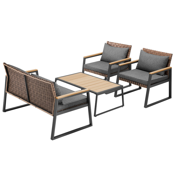 Set Salotto da Giardino Salottino Poltrone e Tavolo da Esterno e Cuscini Grigio