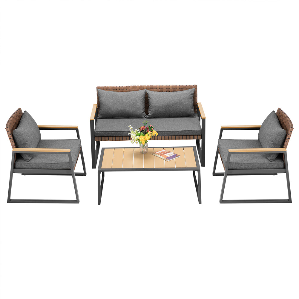 Set Salotto da Giardino Salottino Poltrone e Tavolo da Esterno e Cuscini Grigio