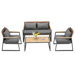 Set Salotto da Giardino Salottino Poltrone e Tavolo da Esterno e Cuscini Grigio