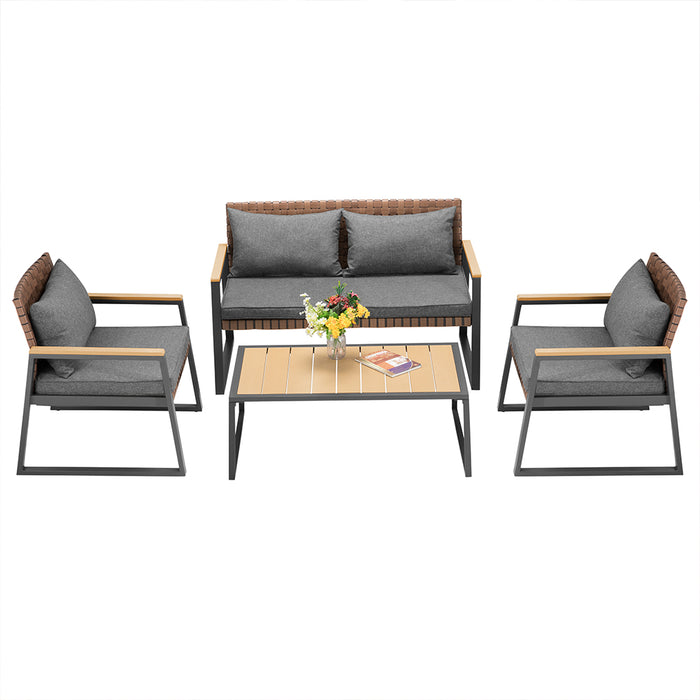 Set Salotto da Giardino Salottino Poltrone e Tavolo da Esterno e Cuscini Grigio