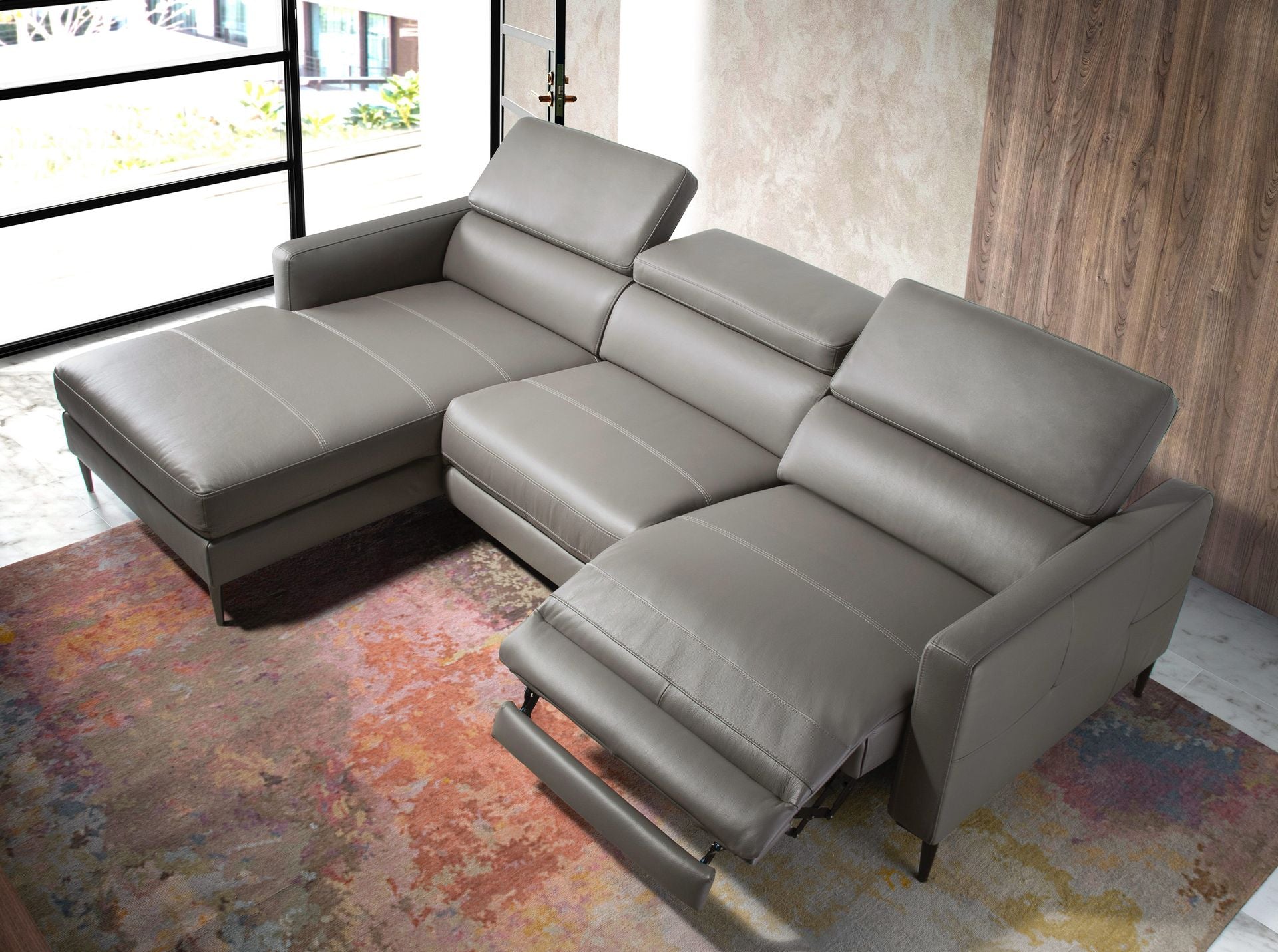 Divano relax con chaise longue a sinistra in pelle grigio scuro