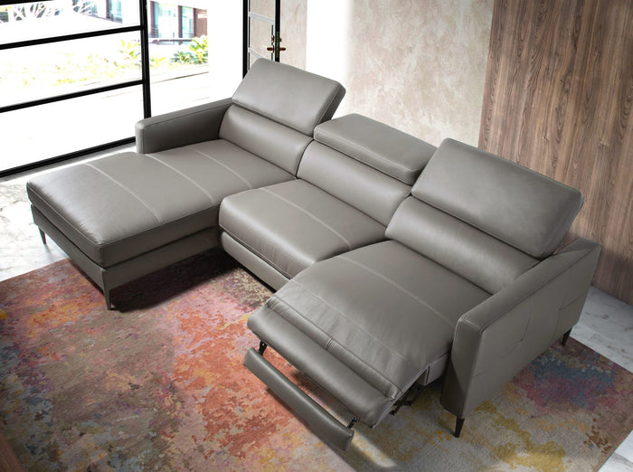 Divano relax con chaise longue a sinistra in pelle grigio scuro