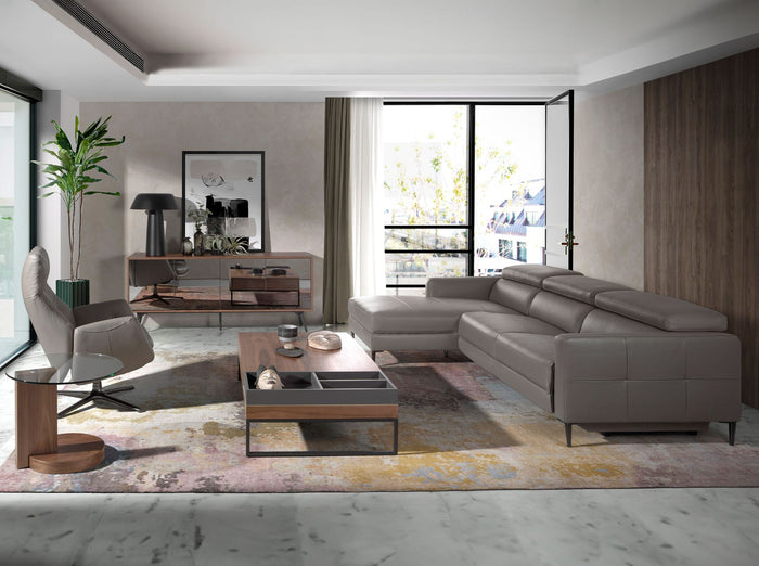 Divano relax con chaise longue a sinistra in pelle grigio scuro