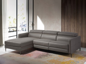 Divano relax con chaise longue a sinistra in pelle grigio scuro