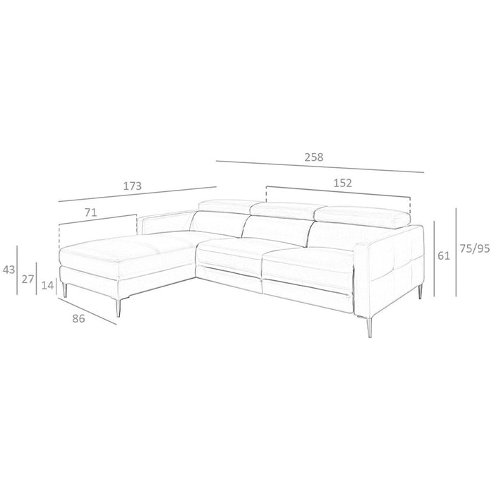 Divano relax con chaise longue a sinistra in pelle grigio scuro