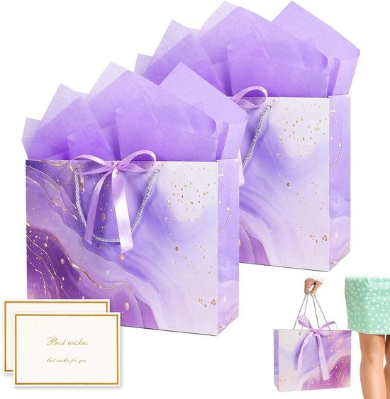 Regali di lusso in design di marmo - 2 borse blu - biglietti augurali - carta per fazzoletti - 25x20x12 cm - confezione elegante - confezione di regalo