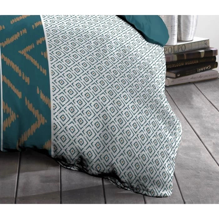Copripiumino in microfibra ETHNO 220x240cm e 2 federe 63x63cm Duck Blue