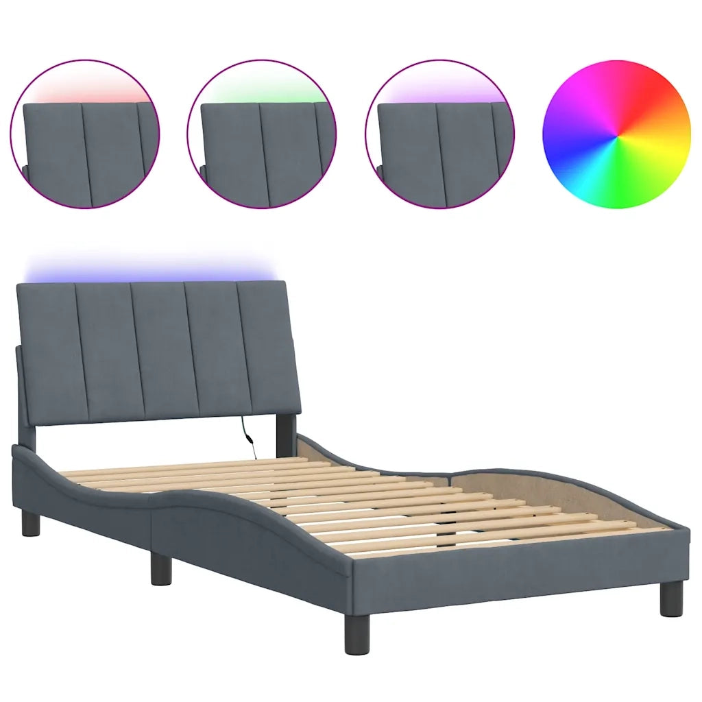 Giroletto con LED senza Materasso Hanko Grigio Scuro 100x203 cm in Velluto 3213808