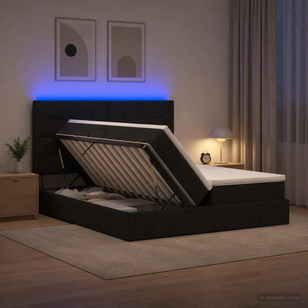 Letto con contenitore LED e materasso Nero 180 x 200 cm Tessuto 3460232