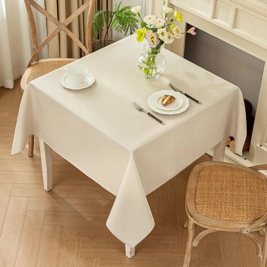 Telaio da tavolo in beige, lavabile, 140x140cm, tovaglia da tavolo in poliestere, impermeabile all'acqua con effetto loto, resistente alle abrasioni permanenti per uso domestico, matrimoni, feste
