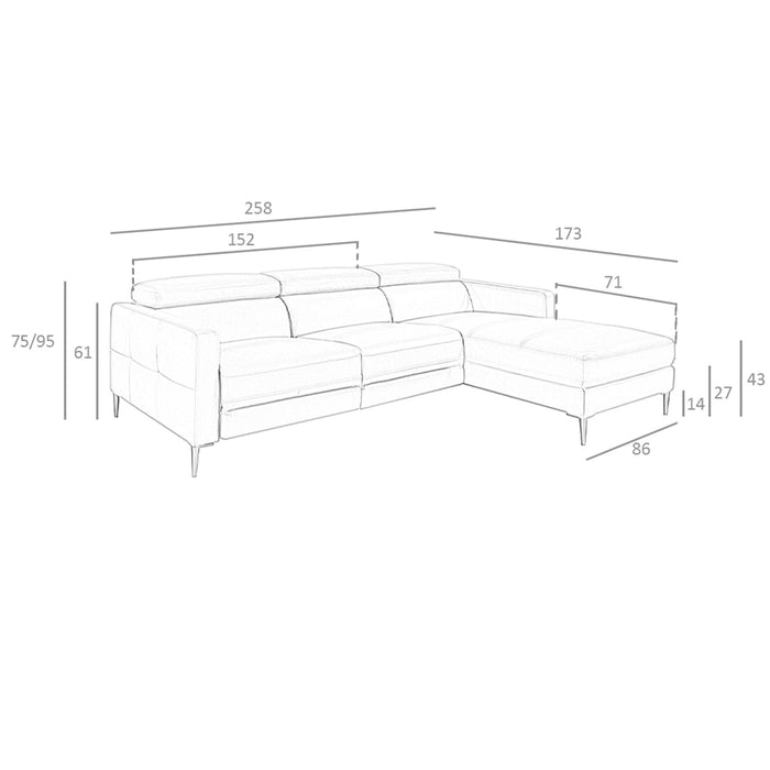 Divano relax chaise longue destro in pelle grigio scuro