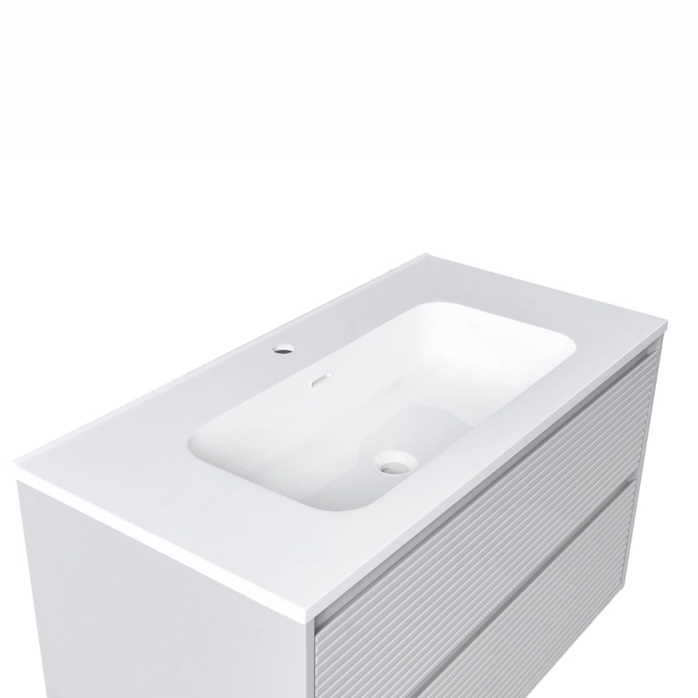 Mobile bagno sospeso con lavabo e 2 cassetti frontali 100 x 46 cm Grigio