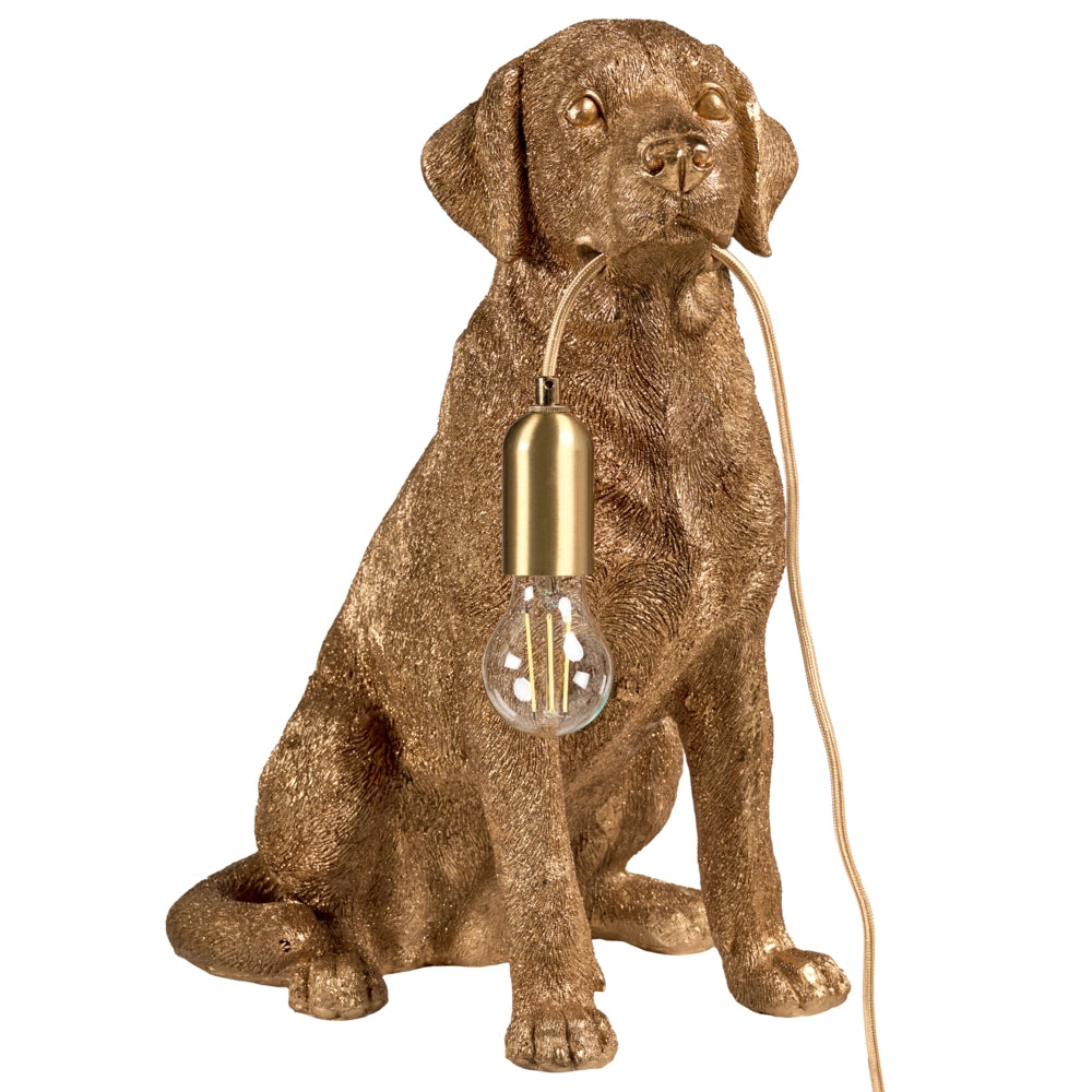 Lampada da tavolo in poliresina dorata a tema animale Luce da comodino Lampada da lettura a forma di cane