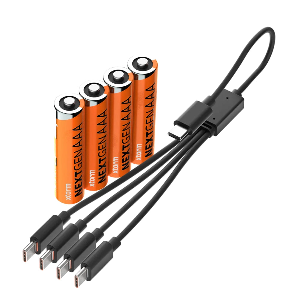 Confezione da 4 batterie AAA ricaricabili con porta USB-C, collezione NextGen, con cavo Arancione Xtorm