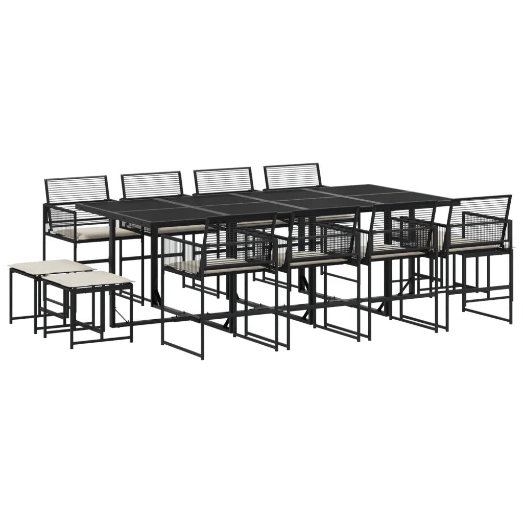 vidaXL Set da Pranzo da Giardino 13pz con Cuscini Nero in Polyrattan
