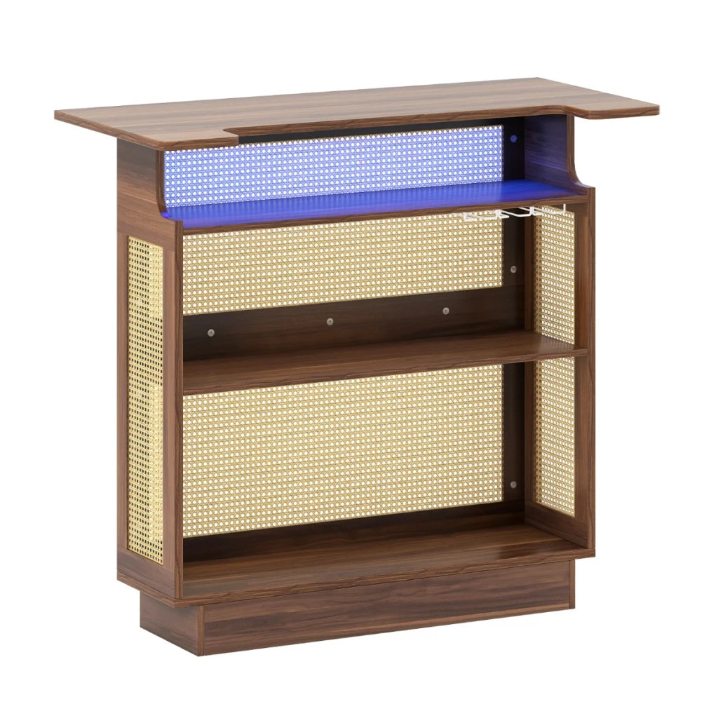 Tavolino da bar in rattan per soggiorno 120 x 55 x 110 cm con illuminazione RGB ergonomica stile rustico marrone 20_0017882