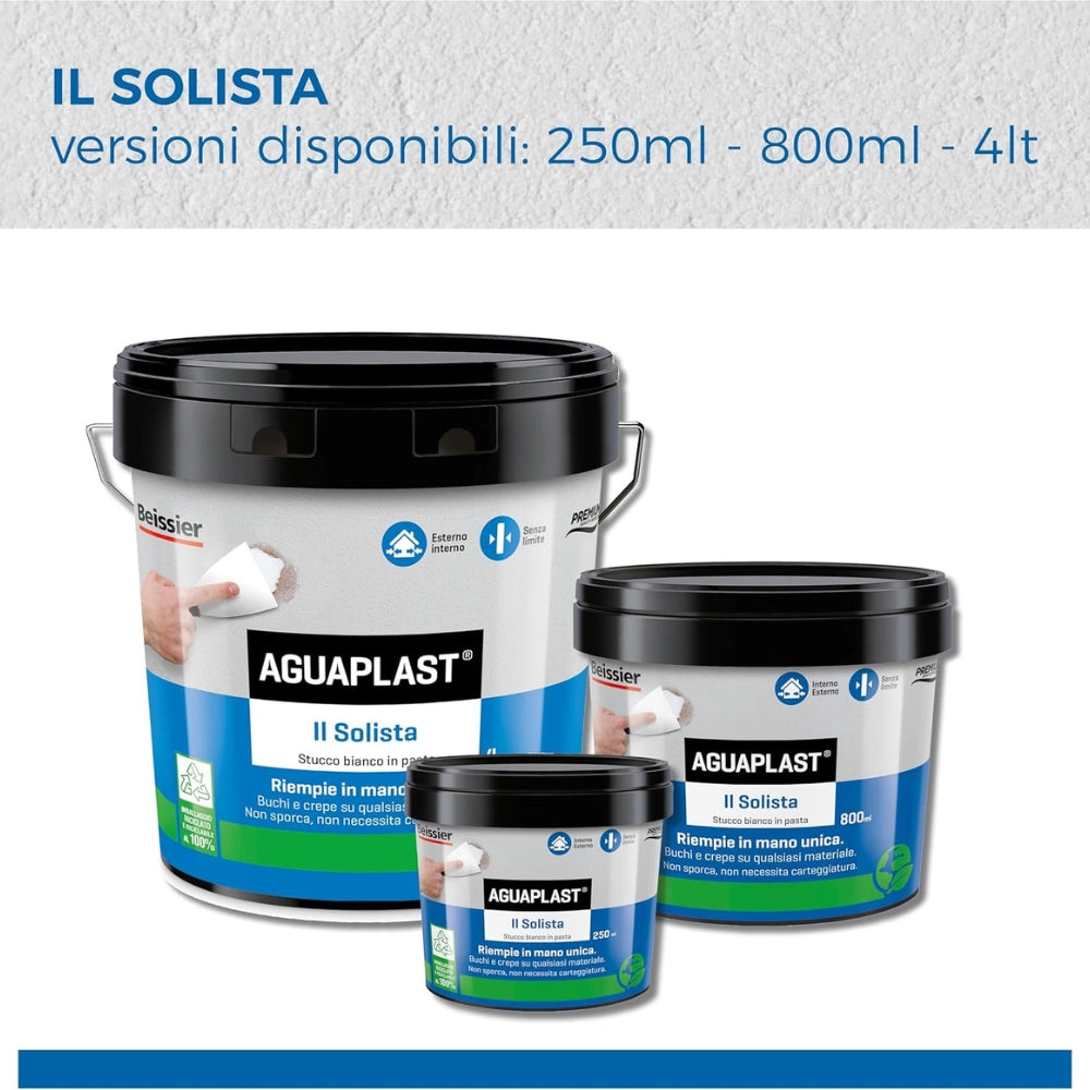 Aguaplast il solista stucco leggero in pasta per riempire buchi e crepe *** formato 800 ml, confezione 1