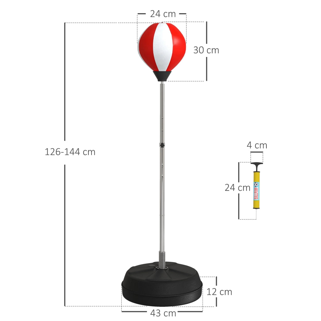 Punching Ball da Terra ad Altezza Regolabile 126-144 cm con Guantoni e Base Riempibile Rosso e Bianco