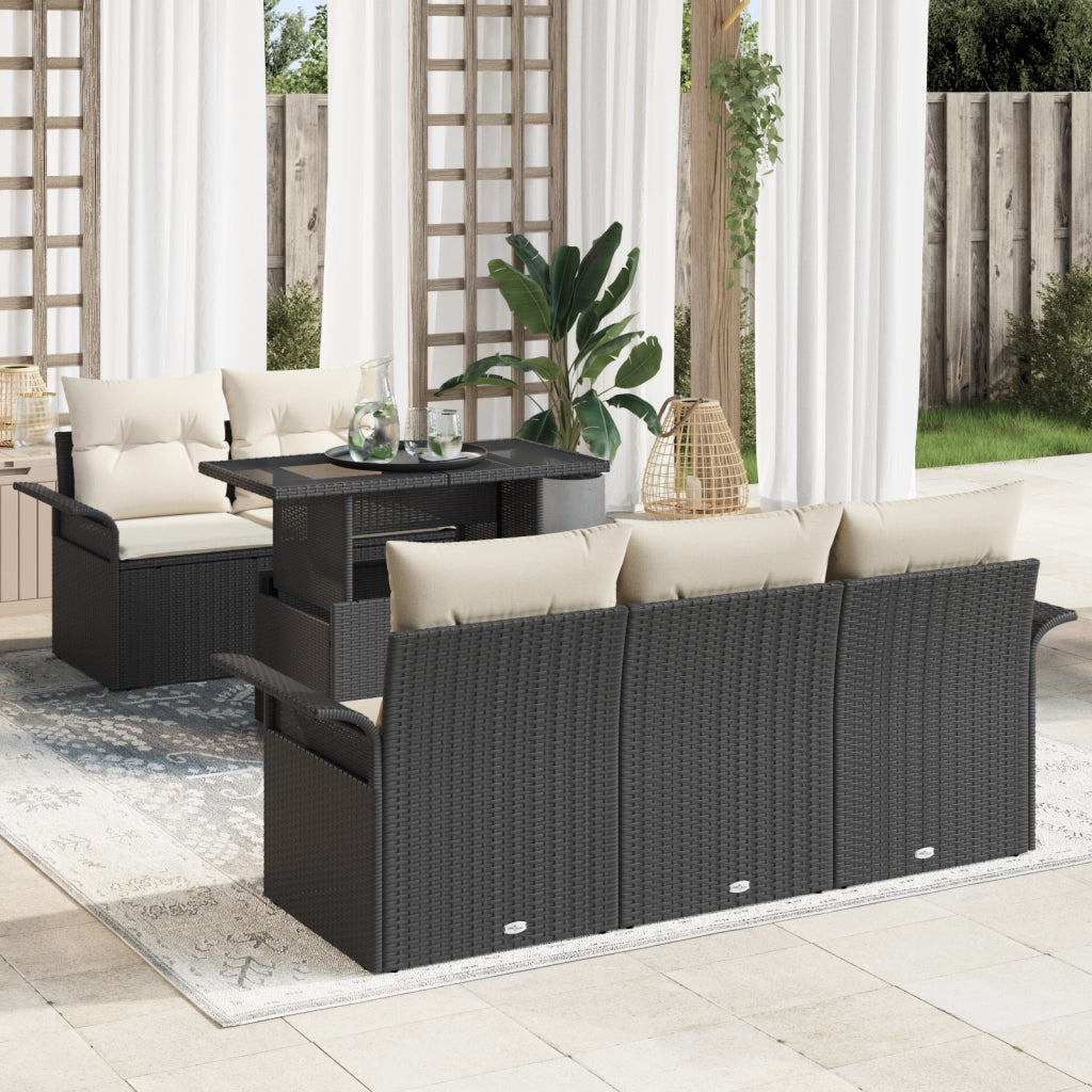 Set Divano Giardino 6 Pezzi con Cuscini Nero Polyrattan
