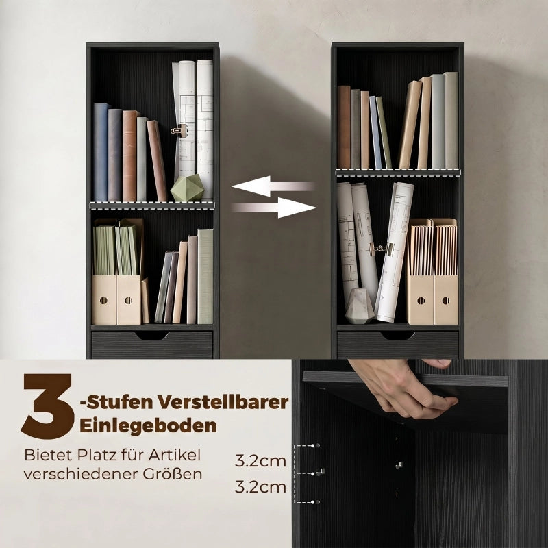 LIBRERIA 30 x 24 x 158 cm Nera con cassetto e ripiano regolabile