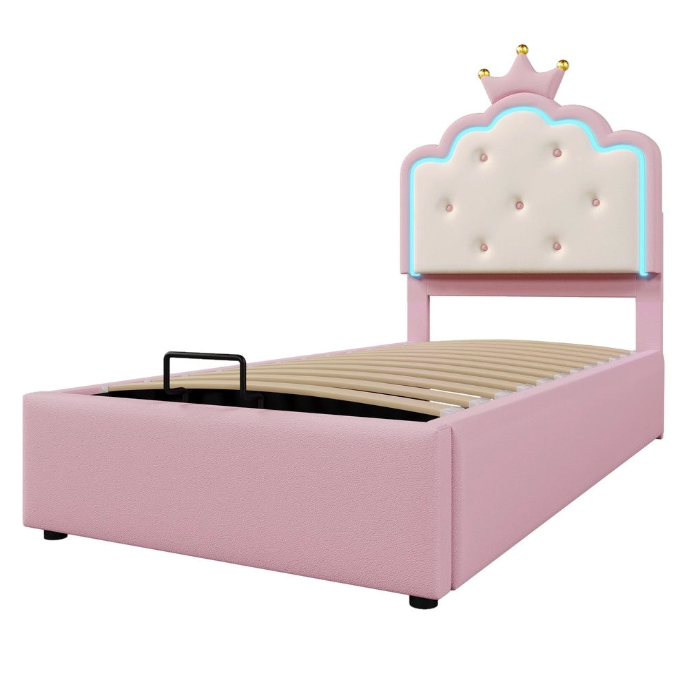Letto Imbottito con Contenitore Idraulico ¨C MINIMAL ¨C Rosa, PU, 90x200