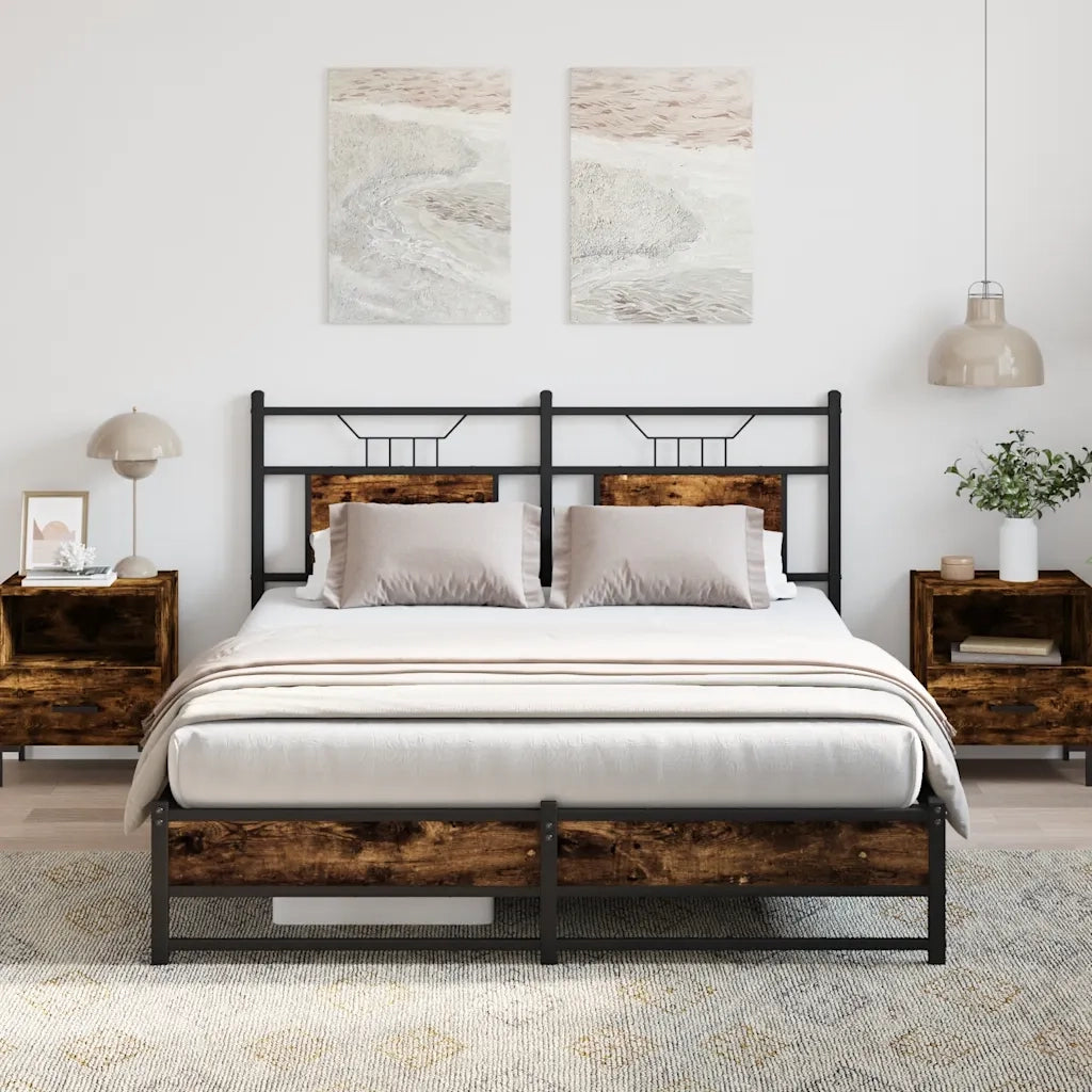 Letto matrimoniale | Letto per adulti | Giroletto senza Materasso Rovere Fumo 140x200 cm in Truciolato