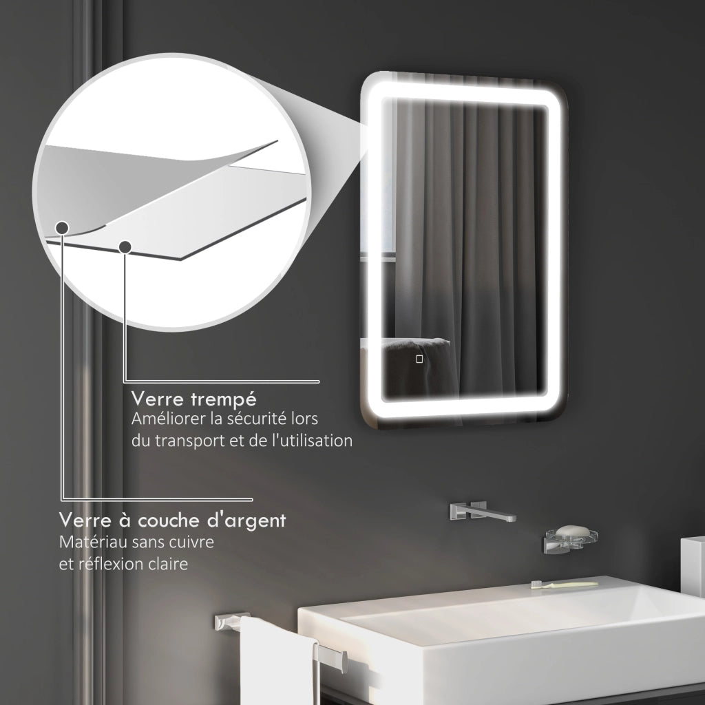 Specchio da Bagno LED Antifumo ¨C zephmum ¨C 70x50 cm Argento