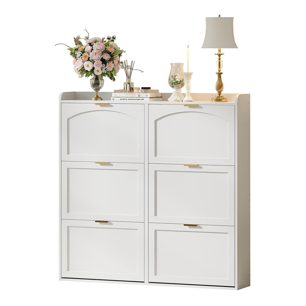 Armadio per scarpe a 6 scomparti - Xylo - 120x23x118 cm - Bianco - Compartimenti pieghevoli