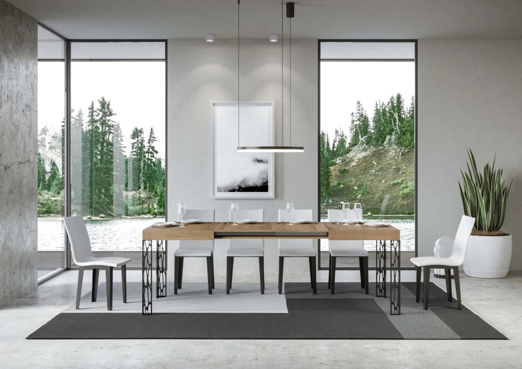Tavolo Allungabile 140-244x90x77 cm Ghibli Quercia Natura Telaio Antracite