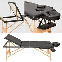 Lettino Massaggi Portatile in Legno 3 Zone Fisioterapia Estetista Zona SPA Nero