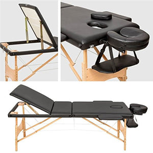 Lettino Massaggi Portatile in Legno 3 Zone Fisioterapia Estetista Zona SPA Nero