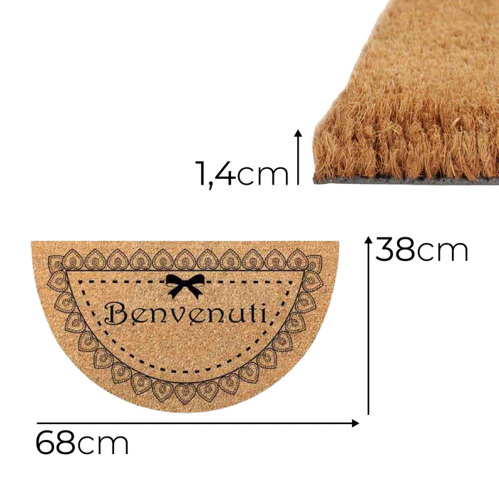 Zerbino in Cocco 36x68cm Fondo in Gomma 1.6cm Decoro Benvenuti Antiscivolo