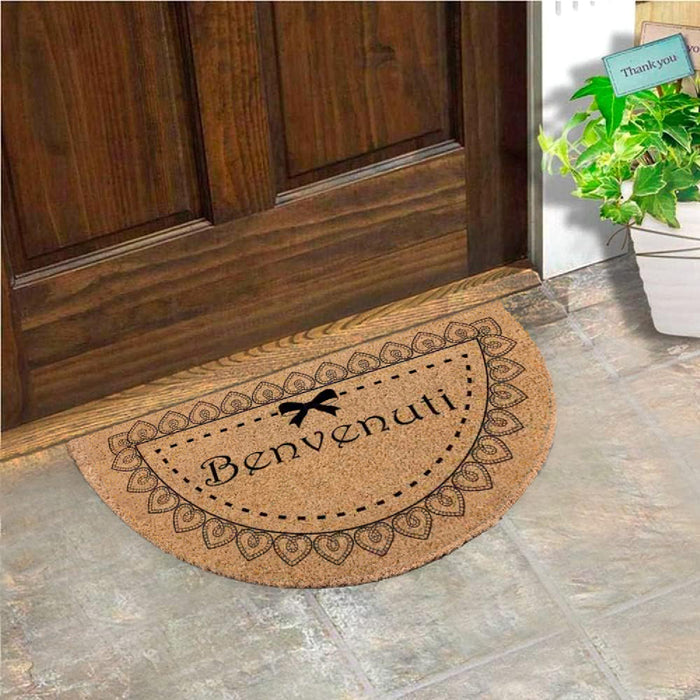 Zerbino in Cocco 36x68cm Fondo in Gomma 1.6cm Decoro Benvenuti Antiscivolo
