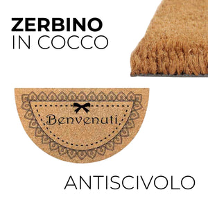 Zerbino in Cocco 36x68cm Fondo in Gomma 1.6cm Decoro Benvenuti Antiscivolo
