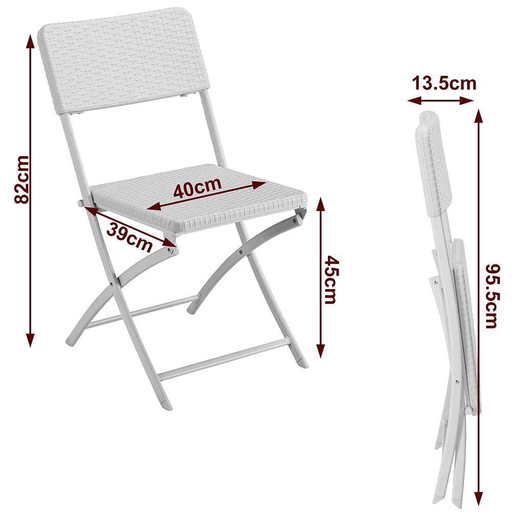 Set 2 Sedie Pieghevoli in Polyrattan Bianco da Esterno Salvaspazio da Giardino