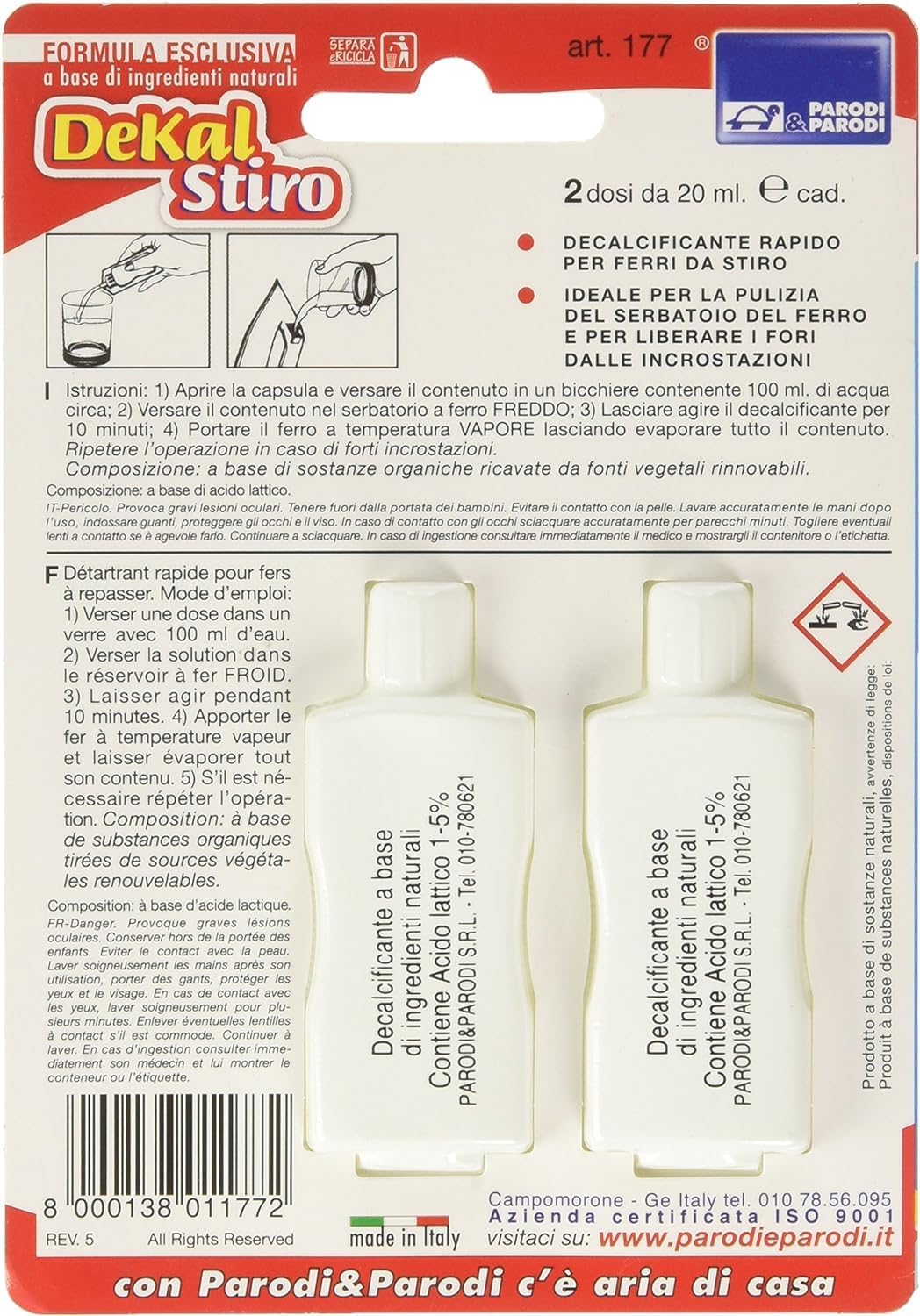 Dekal Decalcificante Ferro da stiro 2pz da 20ml Elimina il Calcare Velocemente