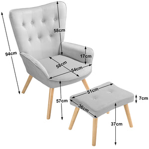 Poltrona con Sgabello da Salotto in Velluto Grigio Sedia con Poggiapiedi Moderno