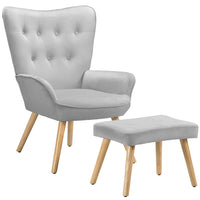 Poltrona con Sgabello da Salotto in Velluto Grigio Sedia con Poggiapiedi Moderno