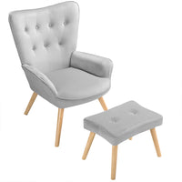 Poltrona con Sgabello da Salotto in Velluto Grigio Sedia con Poggiapiedi Moderno