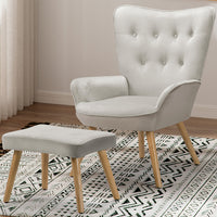 Poltrona con Sgabello da Salotto in Velluto Grigio Sedia con Poggiapiedi Moderno