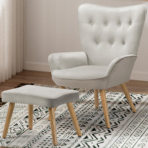 Poltrona con Sgabello da Salotto in Velluto Grigio Sedia con Poggiapiedi Moderno