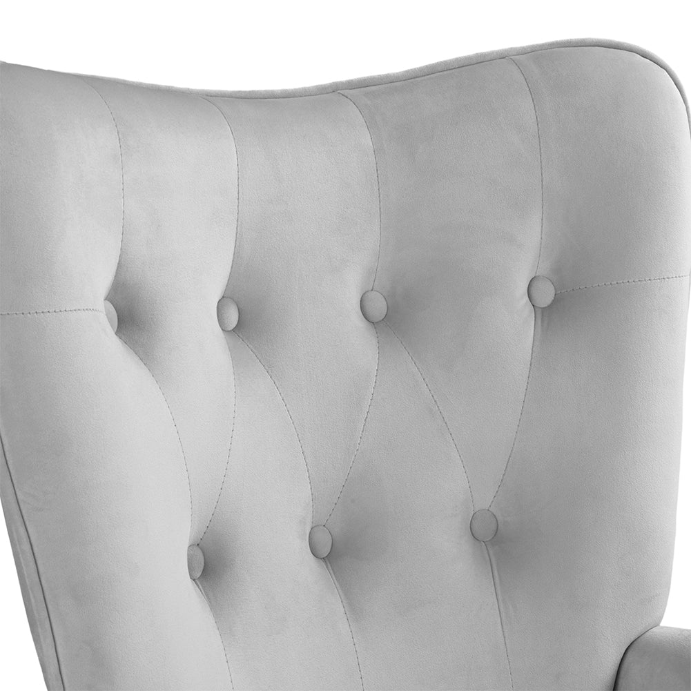 Poltrona con Sgabello da Salotto in Velluto Grigio Sedia con Poggiapiedi Moderno