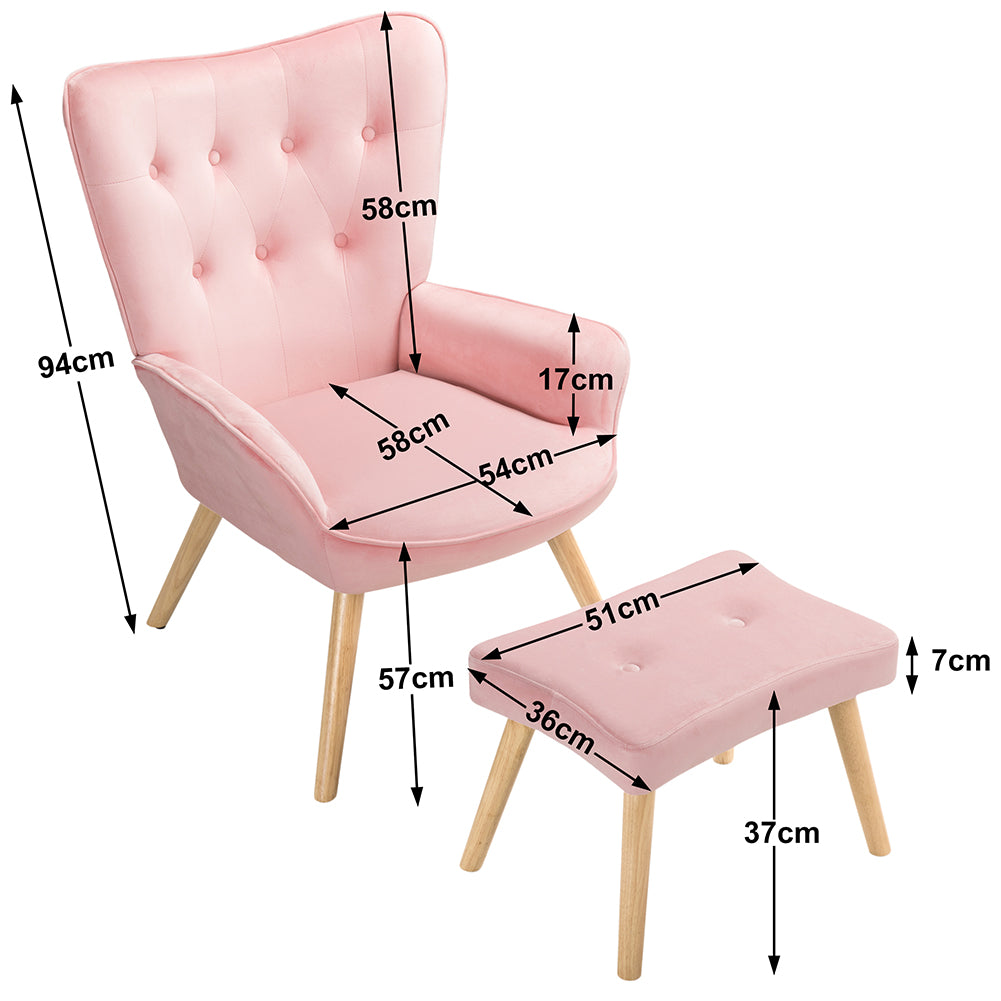 Poltrona con Sgabello da Salotto in Velluto Rosa Sedia con Poggiapiedi Moderno