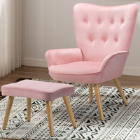 Poltrona con Sgabello da Salotto in Velluto Rosa Sedia con Poggiapiedi Moderno