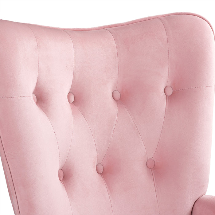 Poltrona con Sgabello da Salotto in Velluto Rosa Sedia con Poggiapiedi Moderno